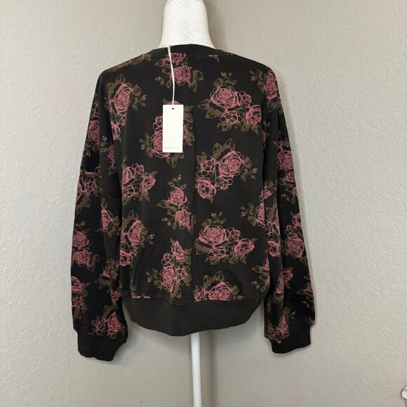 Taelynn Crew Neck Flower Printed Sweat Shirt Women's Large Pullover Lounge Wear - Picture 4 of 10